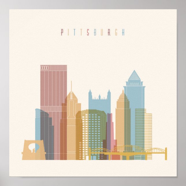 Poster Pittsburgh, Pennsylvanie | Ville Skyline (Devant)
