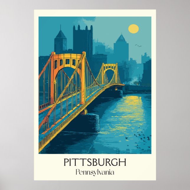 Poster Pittsburgh Pennsylvanie Vintage Iconic Bridge Art (Devant)