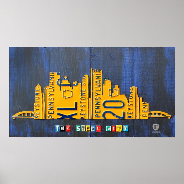 Poster Pittsburgh Skyline License Plate Art (Devant)