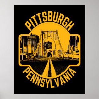 Poster Pittsburgh Steel City Skyline Bridge Pennsylvanie