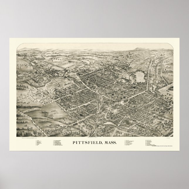 Poster Pittsfield, MA Carte panoramique - 1899 (Devant)