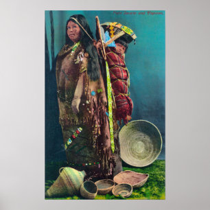 Poster Piuta, mère autochtone et enfant dans une poule