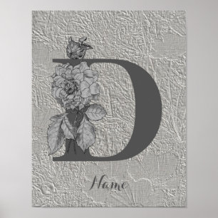 Poster Pivoine argentée Élégant monogramme initial D Votr