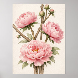Poster Pivoine Rose Botanique