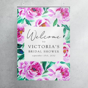 Poster Pivoine Rose Signe de Bienvenue pour la Fête de Ma