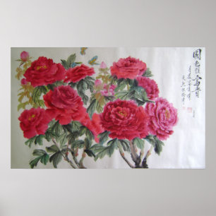 Poster pivoines carminées