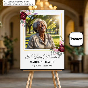 Poster Pivoines Élégantes Photo avec Cadre Doré Funéraill