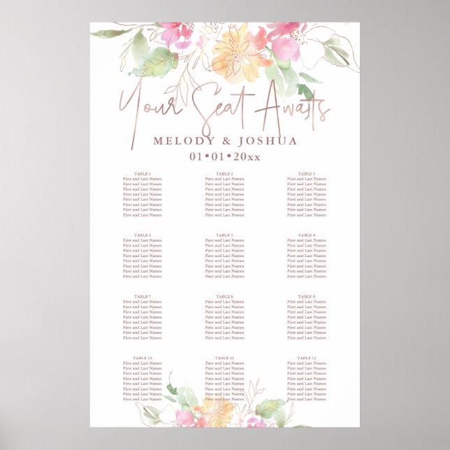 Poster PixDezines Blushing Romance Flowers, Siège (Devant)