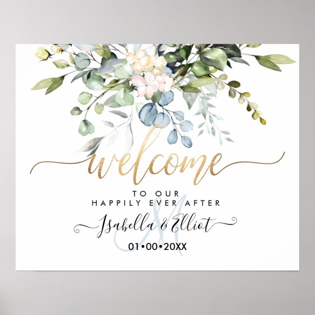 Poster PixDezines Elegant Blue Gum Eucalyptus Bienvenue (Devant)