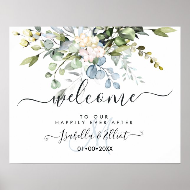 Poster PixDezines Elegant Blue Gum Eucalyptus Bienvenue (Devant)