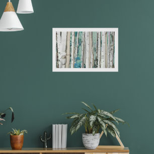Poster PixDezines Forêt de bouleau argenté hivernal Teal