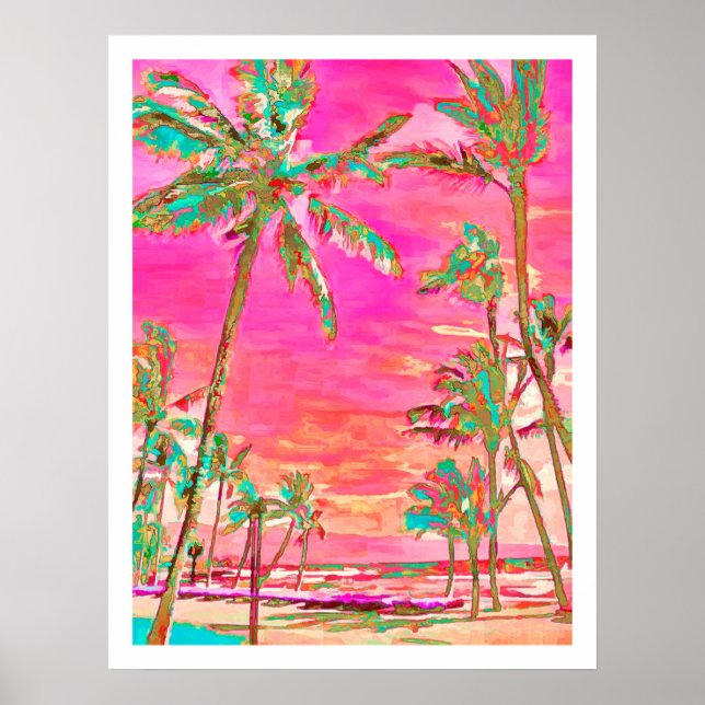 Poster PixDezines Hawaiian Beach/Rose/Turquoise (Devant)