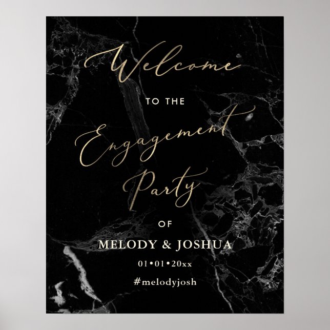 Poster PixDezines Marble+Faux Gold  Bienvenue Fiançailles (Devant)