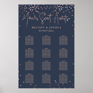 Poster PixDezines Navy+Rose Gold Script, Seating Chart