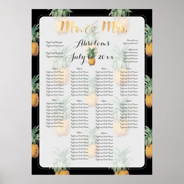 Poster PixDezines Pineapples Seating Chart/do-it-yourself (Devant)