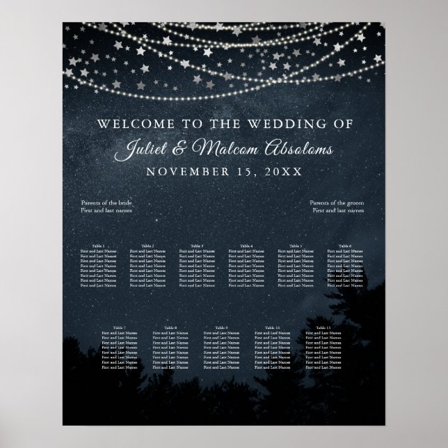 Poster PixDezines Stars+Light Strings Seating Chart (Devant)