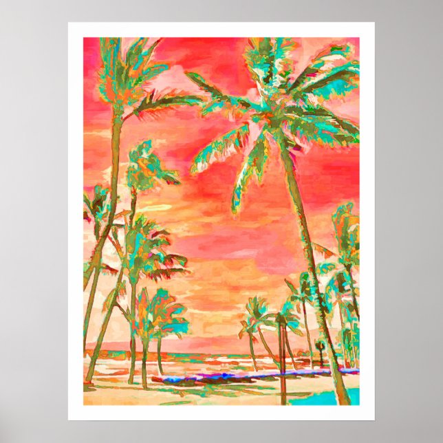 Poster PixDezines Sunset Hawaiian Beach/Coral/Turquoise (Devant)