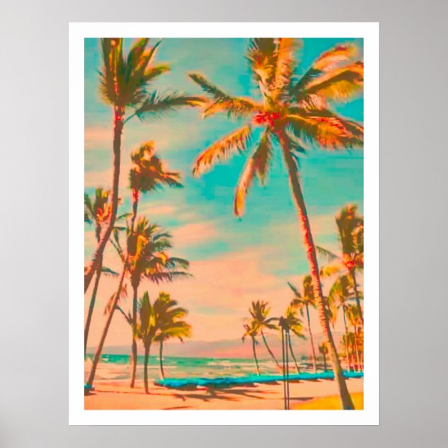 Poster PixDezines Vintage Hawaiian Beach (Devant)