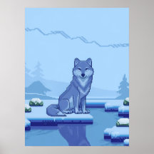 Pixel Art Wolf dans un paysage enneigé