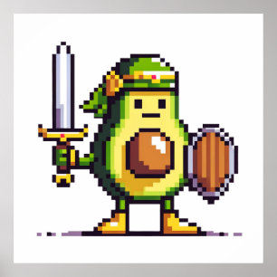 Poster Pixel Avocado Warrior - Retro Gaming Art
