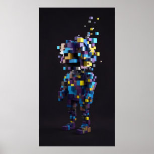 Poster Pixel géométrique chiffres abstraits rouge jaune
