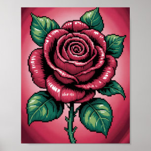 Poster Pixel Rose – Art Floral Rétro