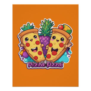 Poster Pizza à l'ananas amusant