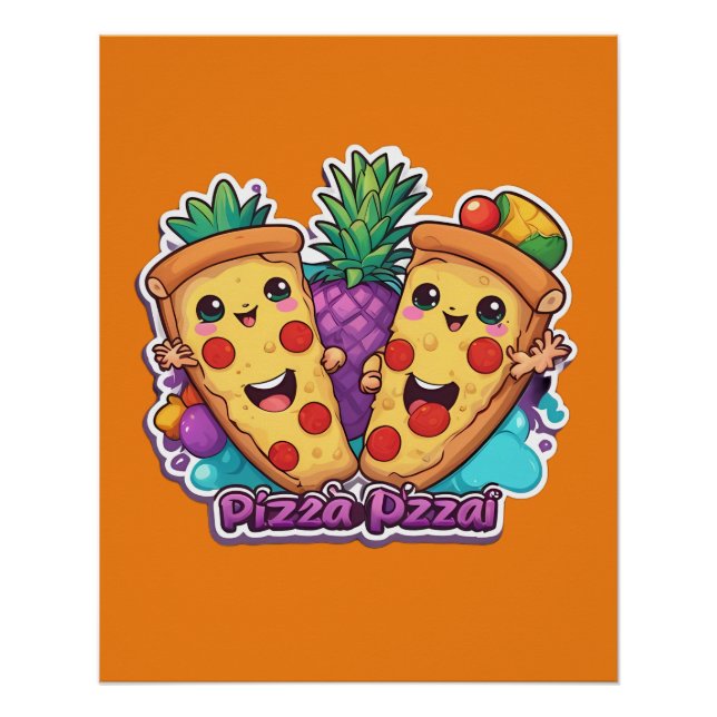 Poster Pizza à l'ananas amusant (Devant)