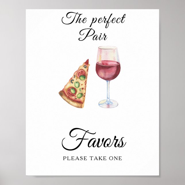 Poster pizza and wine bridal shower Favors  (Devant)