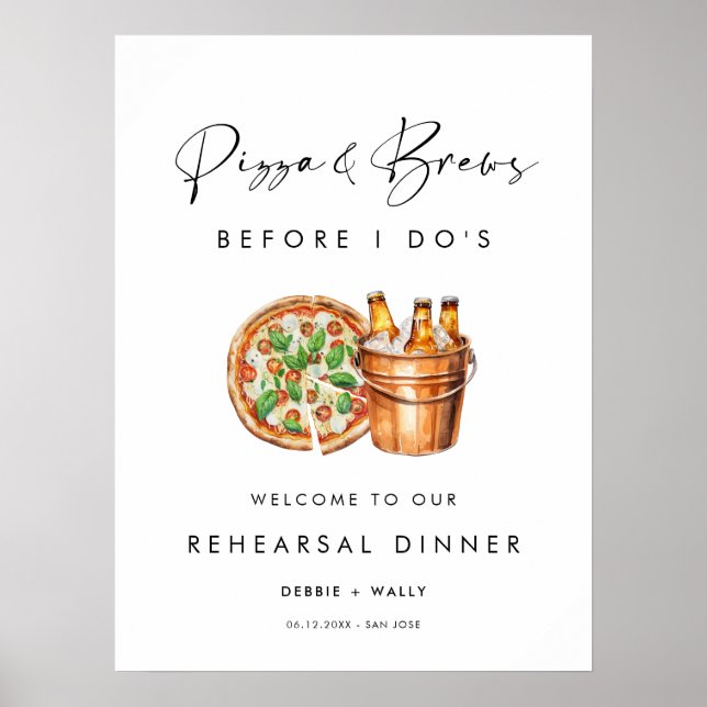 Poster Pizza & Brews avant le dîner de répétition de I Do (Devant)