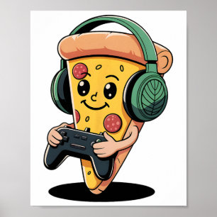 Poster Pizza de joueur de jeux vidéo drôle de nourriture