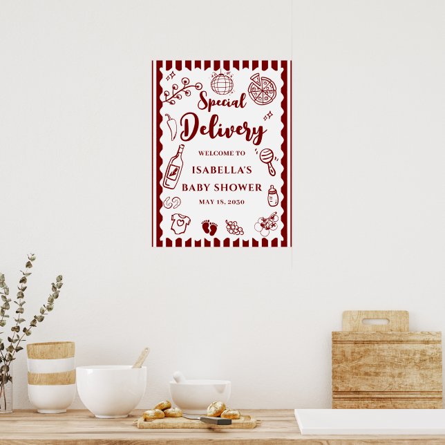 Poster Pizza doodle special Delivery Baby Shower  (Cuisine)