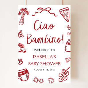 Poster Pizza italienne rouge Ciao Bambino Baby shower Bie