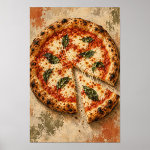 Poster Pizza Margherita au Basilic Frais – Italien Rustiq