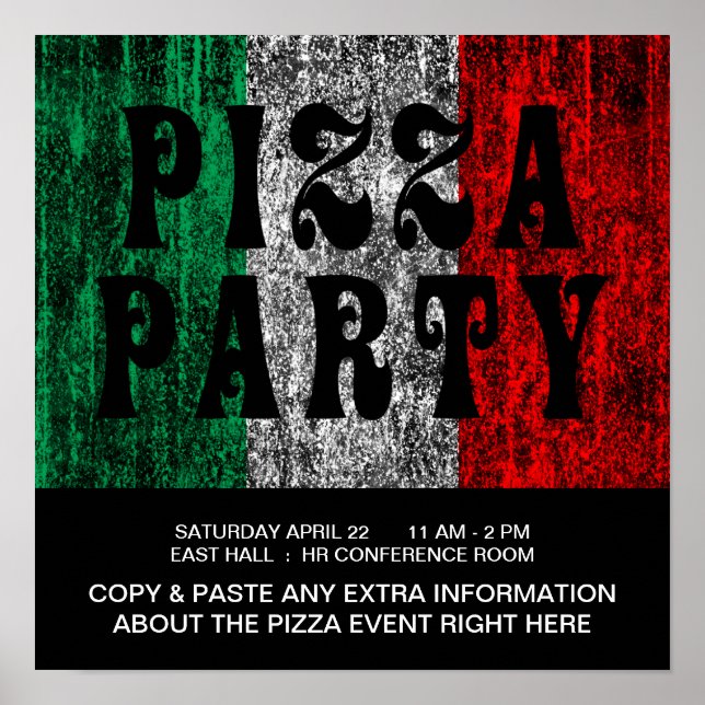 Poster pizza party (drapeau italien) (Devant)