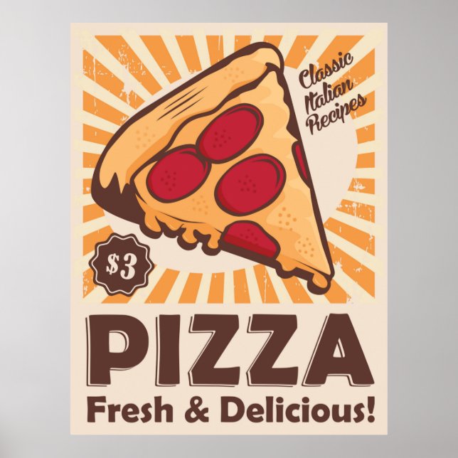 Poster pizza rétro cool (Devant)