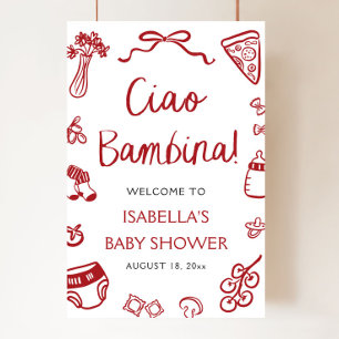 Poster Pizza Rouge Italienne Ciao Bambina Baby shower Bie