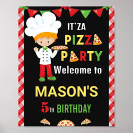 Poster Pizza signe de fête de bienvenue Pizza rouge et ve