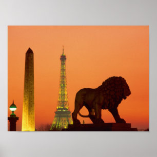 Poster Place de la Concorde ; Tour Eiffel ; Obélisque ;