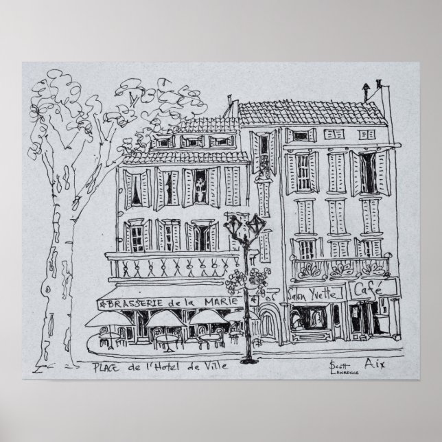 Poster Place de L'Hotel de Ville | Aix en Provence (Devant)