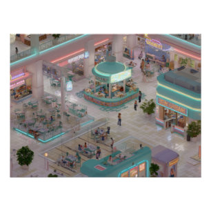 Poster Place du centre commercial isométrique pastel avec