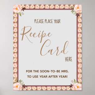 Poster Place Recipe Card Here Floral Frame Shower Sign