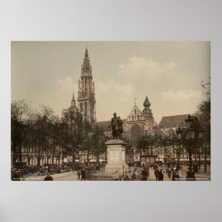 Poster Place Verte et cathédrale, Anvers, Belgique