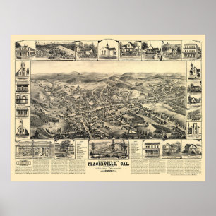 Poster Placerville, CA Carte panoramique - 1888
