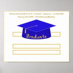 Poster Plafond de diplôme Papier bleu Casquette Gold Grad