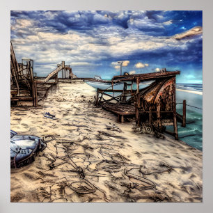 Poster Plage abandonnée délabrée post-apocalyptique 