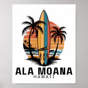 Poster Plage Ala Moana Hawaï Surfant Surfeur _1