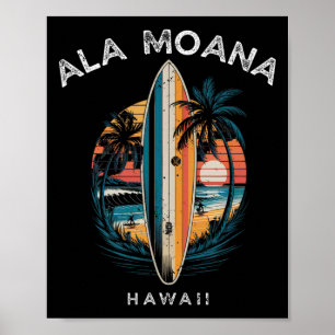 Poster Plage Ala Moana Hawaii Hommes Femmes Surf