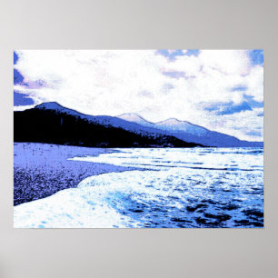 Poster Plage au crépuscule dans les tons bleus