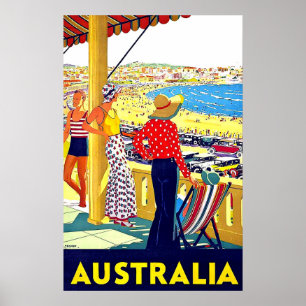 Poster Plage australienne, vue, personnes sur la terrasse